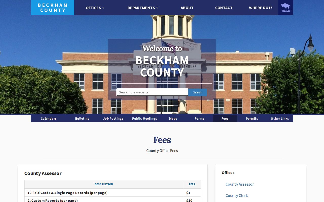 Beckham County traffic warrant records source showing the official county fee route