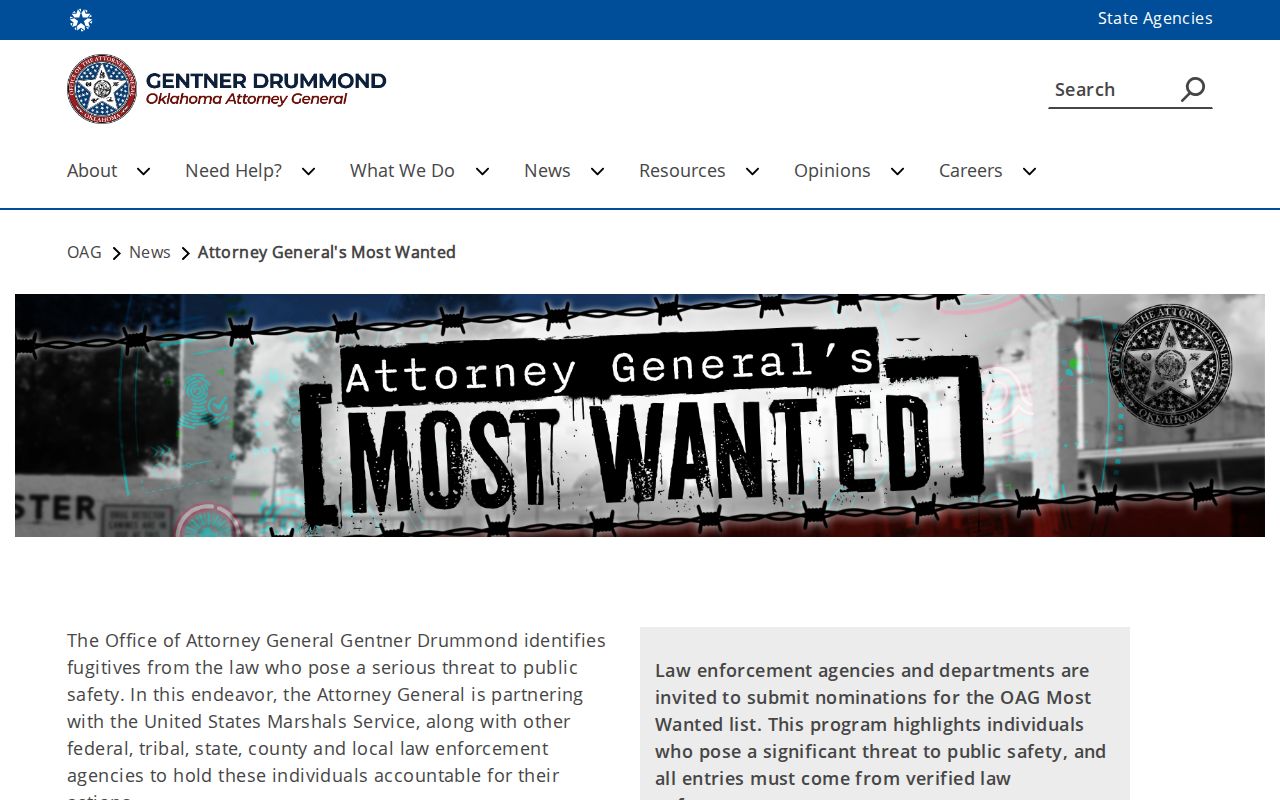 Beckham County most wanted records source showing the official Oklahoma statewide program