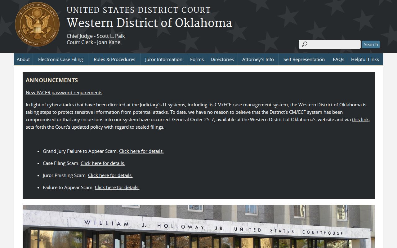 Beckham County most wanted records source showing the federal court route